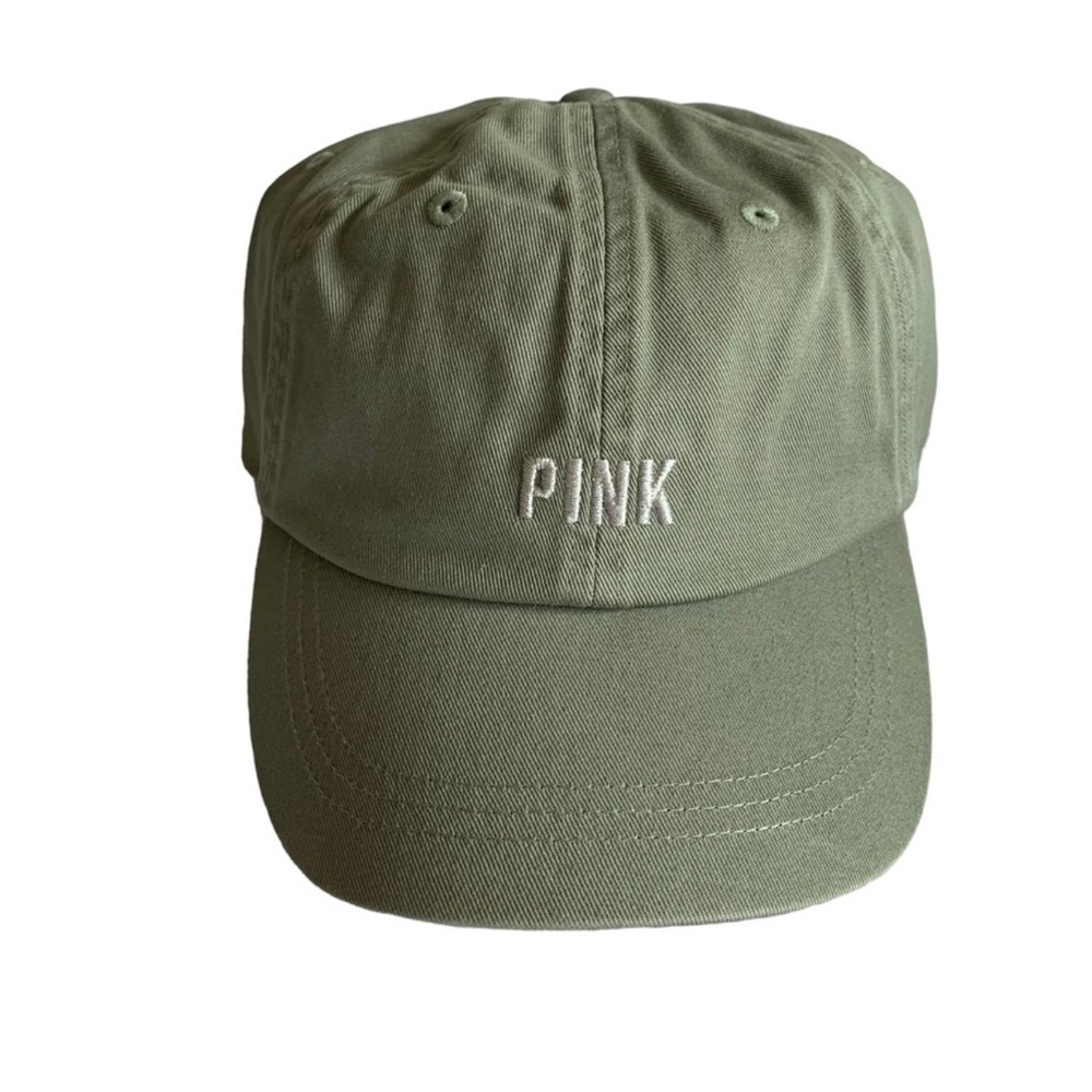 PINK Embroidered Logo Olive Green Baseball Cap